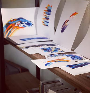 Acrylic paintings on shelf